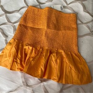 H&M Orange Smocked Trumpet Mini Skirt